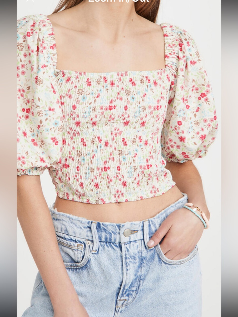 Revolve Sokie Collective Smocked Floral Puff-Sleeve Crop Top NWT